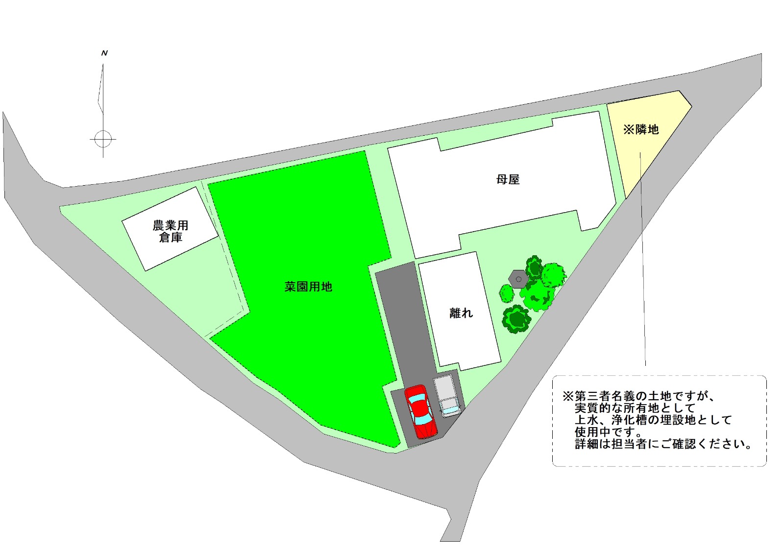 名張市下比奈知「土と共に生きる304坪超の菜園付き日本家屋」敷地見取り図