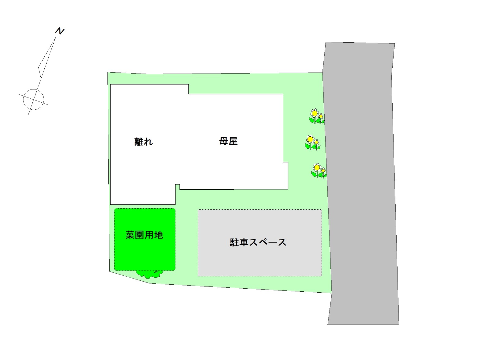 伊賀市中友田「四季折々の変化を楽しむ田園風景に佇む日本家屋」敷地見取り図