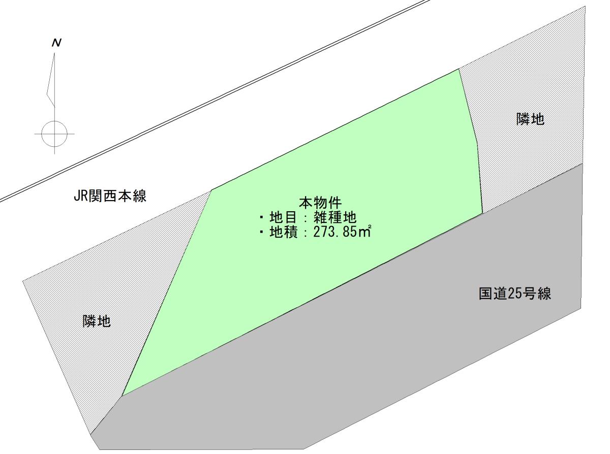 三重県伊賀市柏野「国道２５号線に面する82坪超の事業用地」敷地見取り図